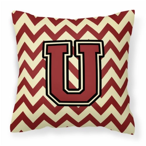 Letter U Chevron Maroon and Gold Fabric Decorative Pillow, 14Hx14W - Ralphs