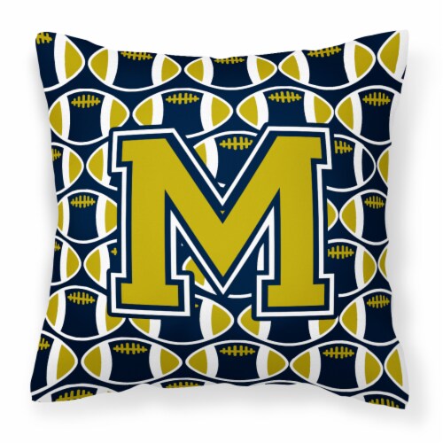 Letter M Football Blue and Gold Fabric Decorative Pillow, 14Hx14W - Ralphs