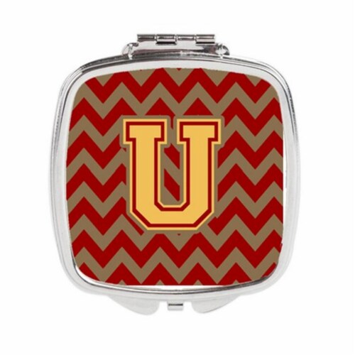 Carolines Treasures CJ1048-USCM Letter U Chevron Garnet & Gold Compact Mirror Perspective: front