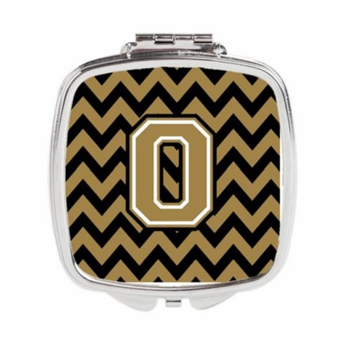 Carolines Treasures CJ1050-OSCM Letter O Chevron Black & Gold Compact Mirror, 3 x 0.3 x 2.75 Perspective: front