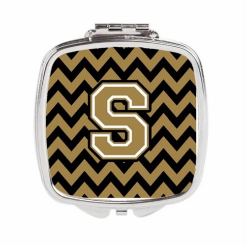 Carolines Treasures CJ1050-SSCM Letter S Chevron Black & Gold Compact Mirror, 3 x 0.3 x 2.75 Perspective: front