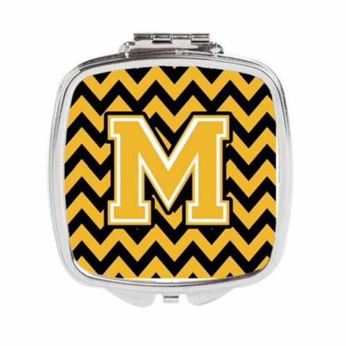 Carolines Treasures CJ1053-MSCM Letter M Chevron Black & Gold Compact Mirror, 3 x 0.3 x 2.75 Perspective: front