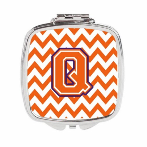 Carolines Treasures CJ1062-QSCM Letter Q Chevron Orange & Regalia Compact Mirror Perspective: front