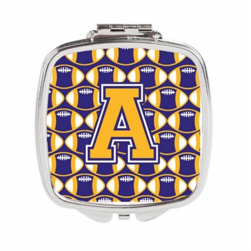 Carolines Treasures CJ1064-ASCM Letter A Football Purple & Gold Compact Mirror Perspective: front