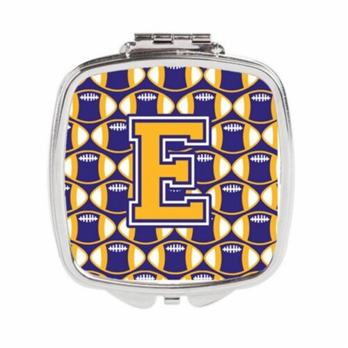 Carolines Treasures CJ1064-ESCM Letter E Football Purple & Gold Compact Mirror Perspective: front