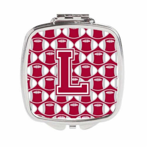 Carolines Treasures CJ1065-LSCM Letter L Football Crimson, Grey & White Compact Mirror Perspective: front