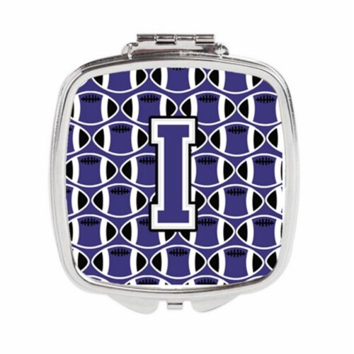 Carolines Treasures CJ1068-ISCM Letter I Football Purple & White Compact Mirror Perspective: front