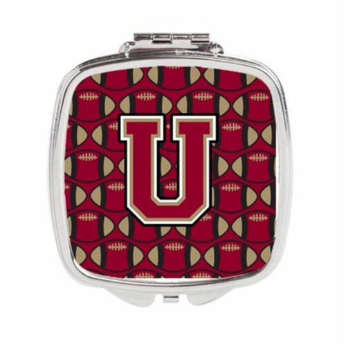 Carolines Treasures CJ1078-USCM Letter U Football Garnet & Gold Compact Mirror Perspective: front