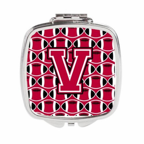 Carolines Treasures CJ1079-VSCM Letter V Football Crimson & White Compact Mirror Perspective: front