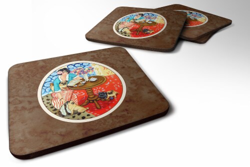 Carolines Treasures 7259FC Lady with Her Pug Foam Coaster, 3.5 x 0.25 x 3.5 in. - Set of 4 Perspective: front