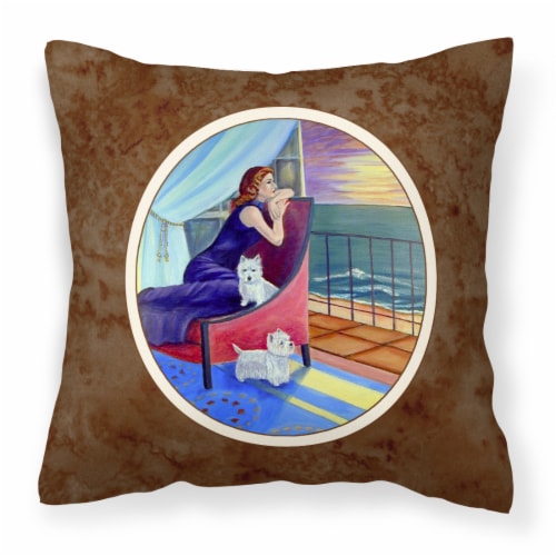 Carolines Treasures  7167PW1414 Lady with her Westie Fabric Decorative Pillow Perspective: front