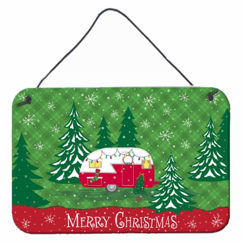Christmas Vintage Glamping Trailer Wall or Door Hanging Prints Perspective: front