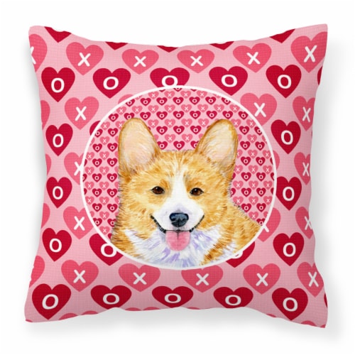 Corgi Hearts Love and Valentine's Day Portrait Fabric Decorative Pillow Perspective: front