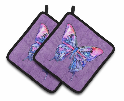 Carolines Treasures Butterfly on Purple Pair of Pot Holders Perspective: front