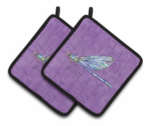 Carolines Treasures 8865PTHD Dragonfly on Purple Pair of Pot Holders Perspective: front