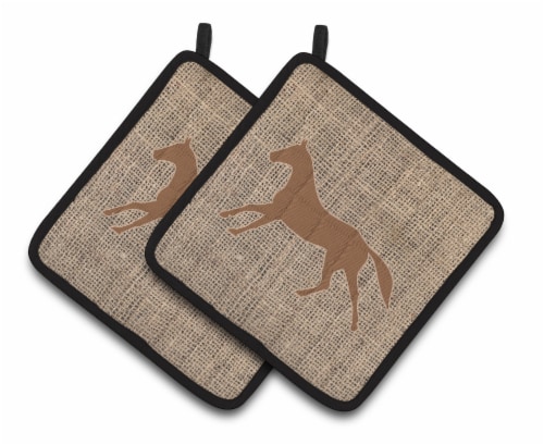 Carolines Treasures BB1003-BL-BN-PTHD Horse Burlap and Brown Pair of Pot Holder Perspective: front