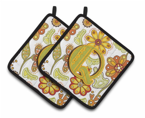 Carolines Treasures  CJ2003-QPTHD Letter Q Floral Mustard and Green Pair of Pot Perspective: front