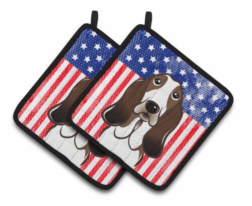 Carolines Treasures BB2173PTHD American Flag and Basset Hound Pair of Pot Holde Perspective: front