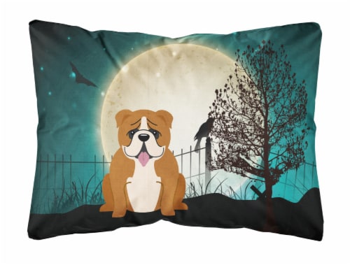 Halloween Scary  English Bulldog Red White Canvas Fabric Decorative Pillow Perspective: front