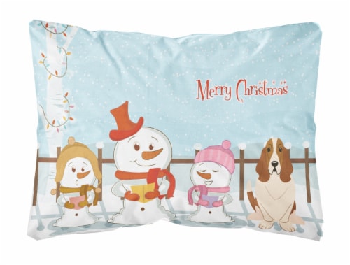 Merry Christmas Carolers Basset Hound Canvas Fabric Decorative Pillow Perspective: front