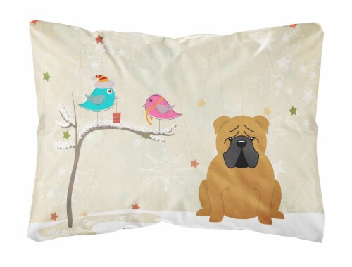 Christmas Presents between Friends English Bulldog - Red Canvas Fabric Decorativ Perspective: front