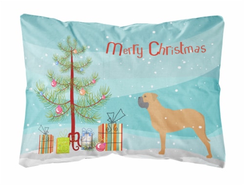 Bullmastiff Merry Christmas Tree Canvas Fabric Decorative Pillow Perspective: front