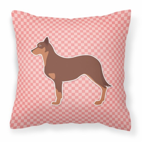 Australian Kelpie Dog Checkerboard Pink Fabric Decorative Pillow 14hx14w Qfc