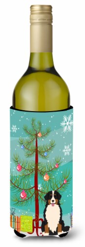 Merry Christmas Tree Bernese Mountain Dog Wine Bottle Hugger Perspective: front