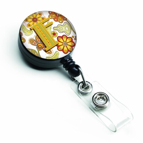 Carolines Treasures Letter F Floral Mustard & Green Retractable Badge Reel,  1 - Food 4 Less