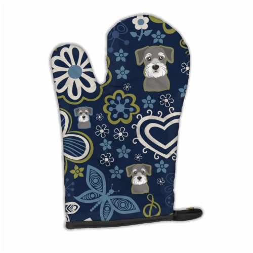 Carolines Treasures  BB5057OVMT Blue Flowers Schnauzer Oven Mitt Perspective: front