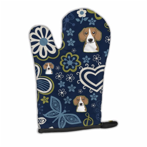 Carolines Treasures BB5090OVMT Blue Flowers Beagle Oven Mitt Perspective: front