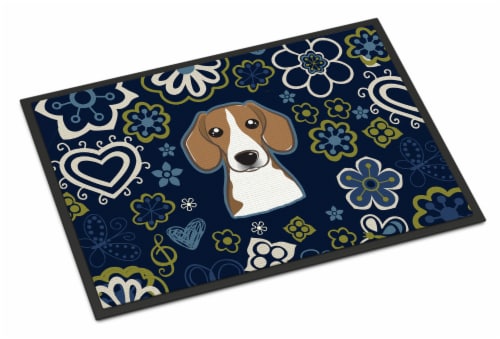 Carolines Treasures BB5090MAT Blue Flowers Beagle Doormat 18x27