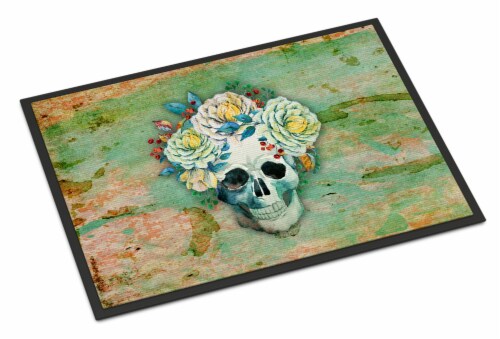 Carolines Treasures BB5124JMAT Day of the Dead Skull with Flowers Doormat 24x36 Perspective: front
