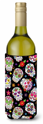 Carolines Treasures  BB5116LITERK Day of the Dead Black Wine Bottle Hugger Perspective: front