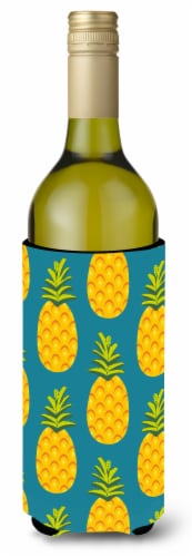 Carolines Treasures  BB5145LITERK Pineapples on Teal Wine Bottle Hugger Perspective: front