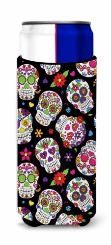 Carolines Treasures BB5116MUK Day of the Dead Black Ultra Hugger for slim cans Perspective: front