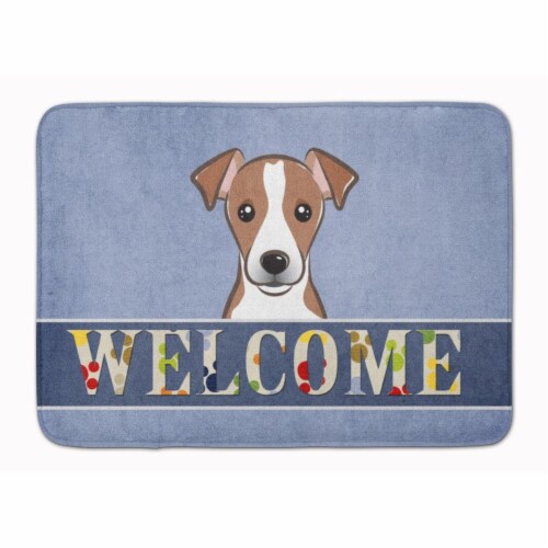 Jack Russell Terrier Welcome Machine Washable Memory Foam Mat, Blue Perspective: front