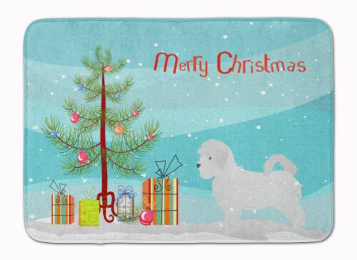 Maltese Merry Christmas Tree Machine Washable Memory Foam Mat Perspective: front