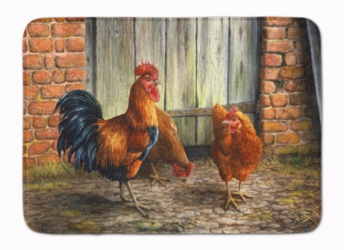 Rooster and Chickens by Daphne Baxter Machine Washable Memory Foam Mat Perspective: front