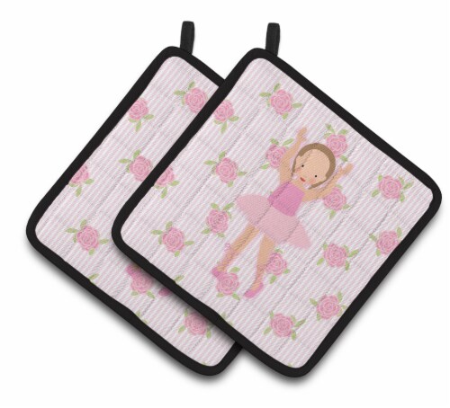 Carolines Treasures BB5189PTHD Ballerina Brown Hair Ponytails Pair of Pot Holde Perspective: front