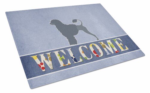 Carolines Treasures BB5572LCB Portuguese Water Dog Welcome Glass Cutting Board Perspective: front