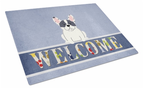 Carolines Treasures  BB5592LCB French Bulldog Piebald Welcome Glass Cutting Boar Perspective: front