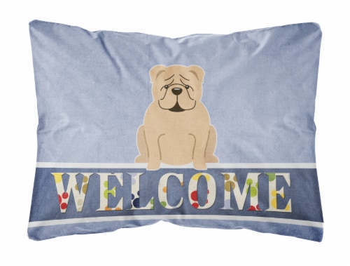 English Bulldog Fawn Welcome Canvas Fabric Decorative Pillow Perspective: front