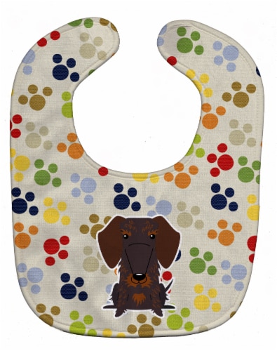 Carolines Treasures BB5958BIB Pawprints Wire Haired Dachshund Chocolate Baby Bib Perspective: front