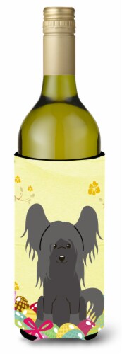 Carolines Treasures  BB6112LITERK Easter Eggs Chinese Crested Black Wine Bottle Perspective: front