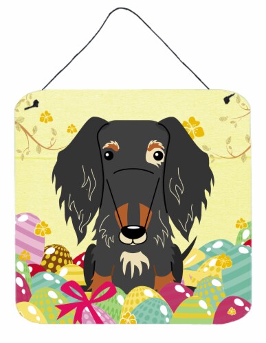 Easter Eggs Wire Haired Dachshund Dapple Wall or Door Hanging Prints Perspective: front