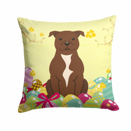 Easter Eggs Staffordshire Bull Terrier Chocolate Fabric Decorative Pillow Perspective: front