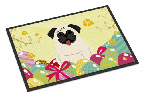 Carolines Treasures  BB6004MAT Easter Eggs Pug Cream Indoor or Outdoor Mat 18x27 Perspective: front