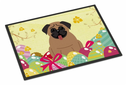 Carolines Treasures BB6005MAT Easter Eggs Pug Brown Doormat 18x27 Perspective: front
