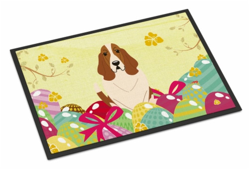 Carolines Treasures  BB6021MAT Easter Eggs Basset Hound Indoor or Outdoor Mat 18 Perspective: front